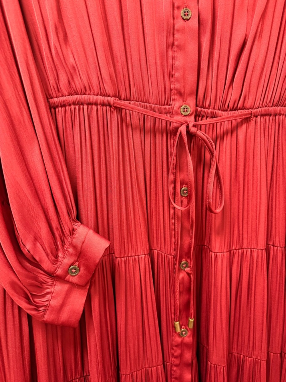 Anthropologie Long Sleeve Tiered Maxi Dress - Crimson Red - Picture 9 of 9